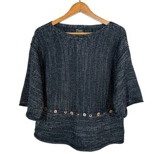 PURE Handknit Crewneck Metallic Thread Sweater Button Detail - S